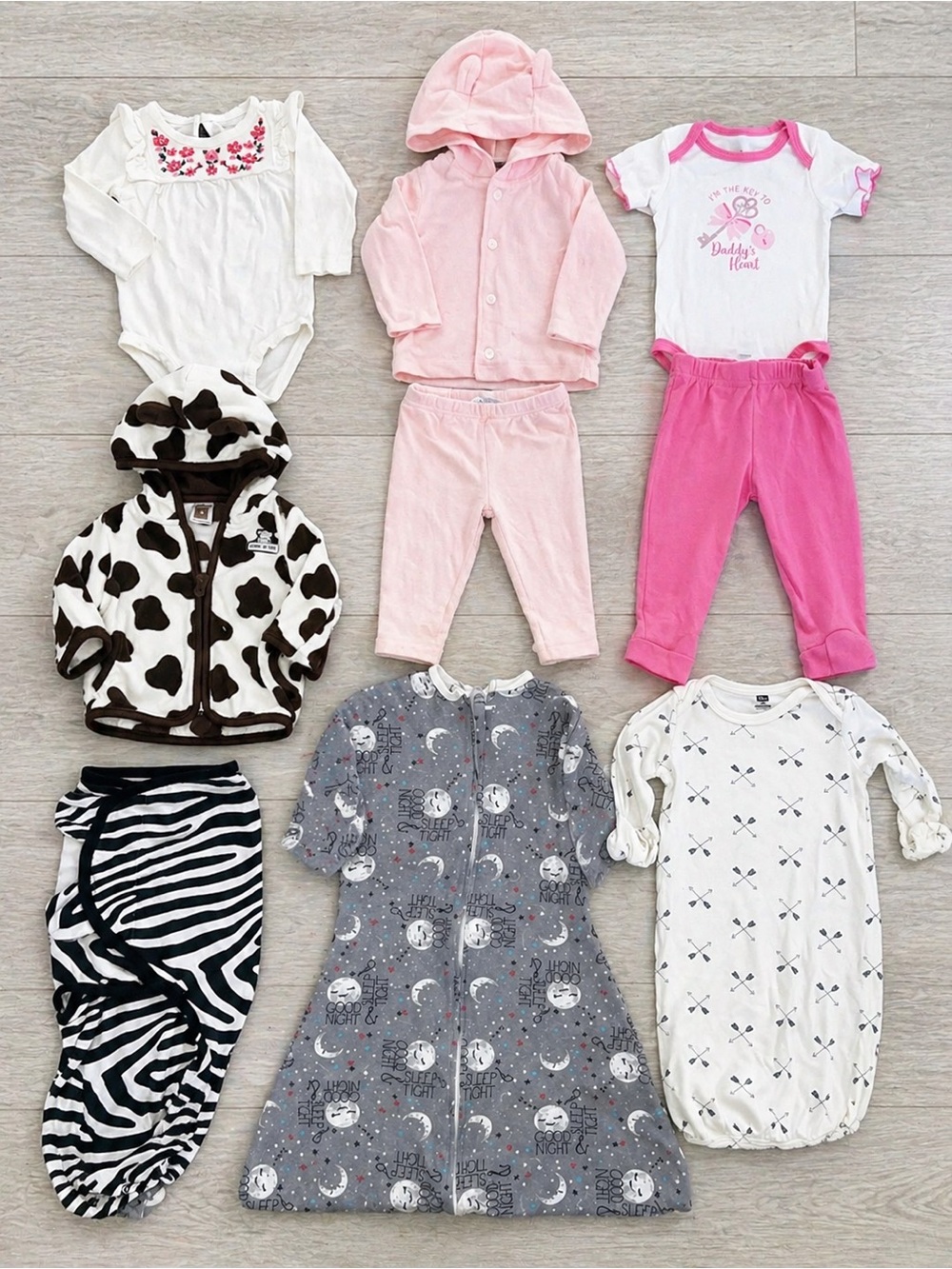 👶 Baby Girl Clothing Bundle 3–6 Months | 8 Piece Lot | Outfits, Pajamas & Jacket